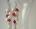 Princess Pink Orchid Crystal with White Pearl Cluster Earrings