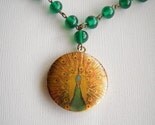 Spectacular Golden Peacock Locket on Vintage Beaded Chain