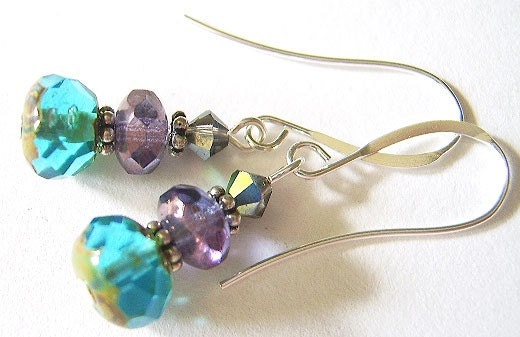 Johari Handcrafted Czech Glass Earrings - Purple and Blue