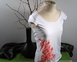 SALE - M-Silk Screened womens shirt red on white 
