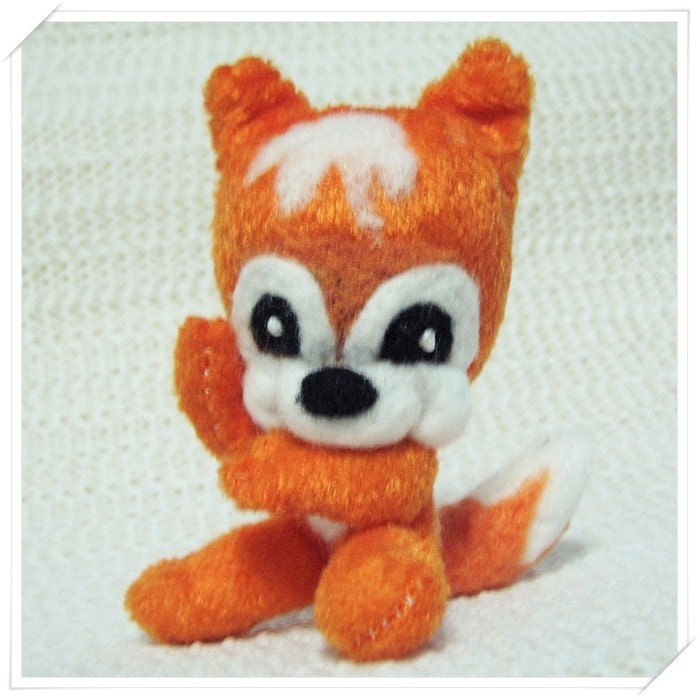 Chibi Chibitude Hand                                             made Felted and Stuffed Mini                                             Fox Kitsune Critter Cutie