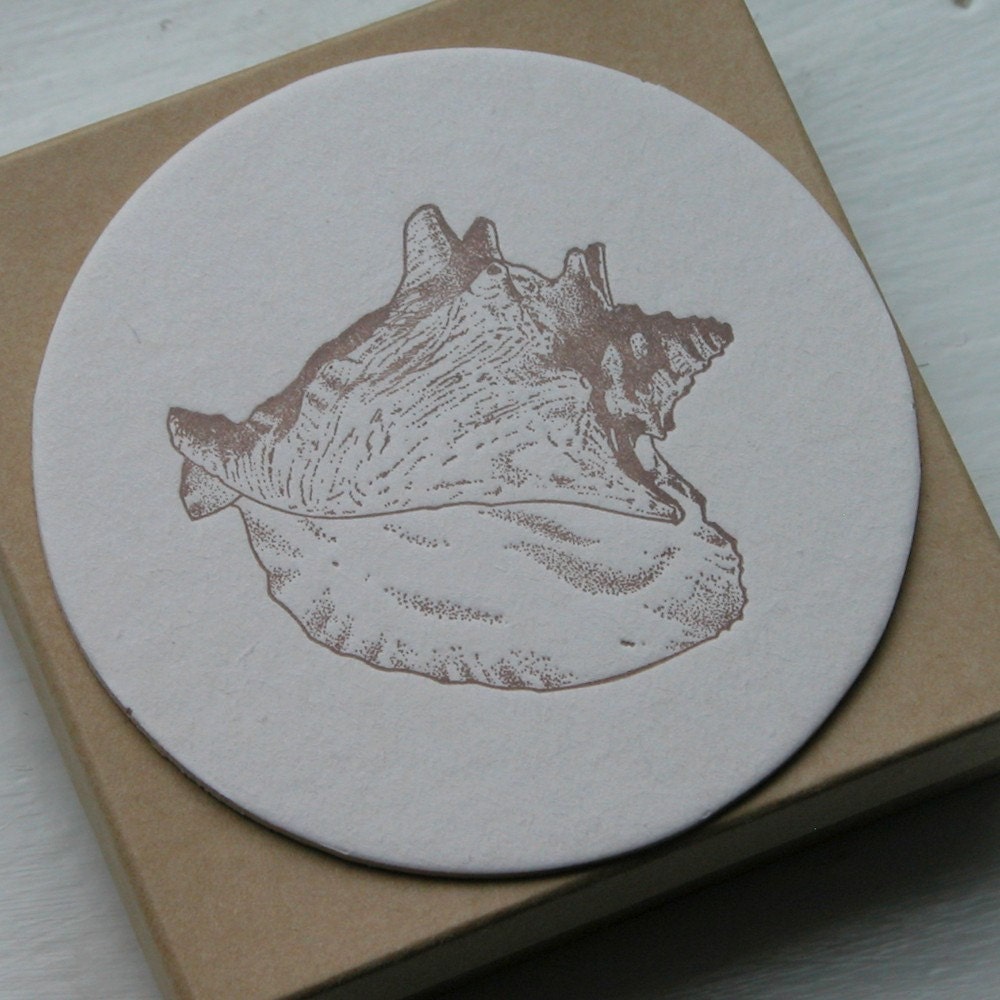 Conch Shell Coasters (Letterpress) set of eight