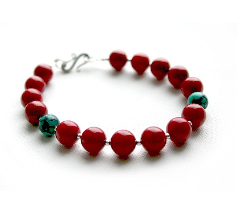 Coral, Turquoise and Silver Bracelet