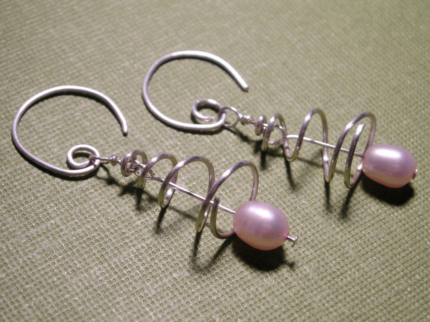 Spiral Sterling Silver and Freshwater Pearl Earrings 