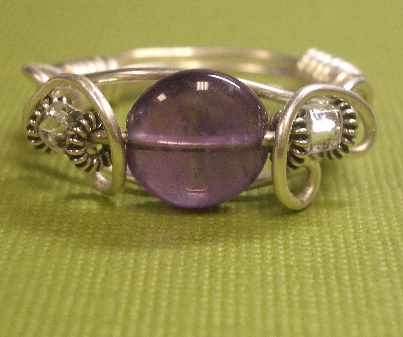 Amethyst Coin gemstone Sterling Silver Ring - Size 8.5