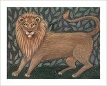 LION in FOREST     Signed Folk Art Painting Print  JUNGLE KING Wendy Presseisen