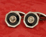 Vintage Deco SIlver, Black and Rhinestone Elegant Spiffy Cufflinks Cuff Links