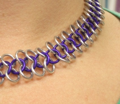 Bright Chainmaille Necklace with Anodized purple accents