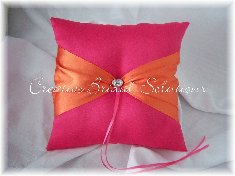 Fuchsia Pink Orange Wedding Ring Bearer Pillow