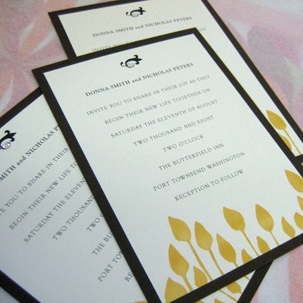 gold leafy print invitation set of 50