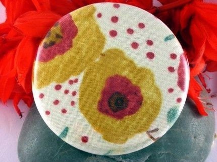 Passionate for Poppies Fabric Purse Button Pocket Mirror