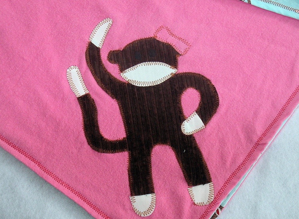 Girlie Pink Sock Monkey Blanket