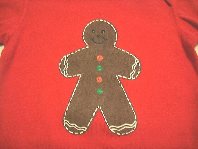 Hand Dyed and Hand Painted Gingerbread Man Red Long Sleeved Onesie