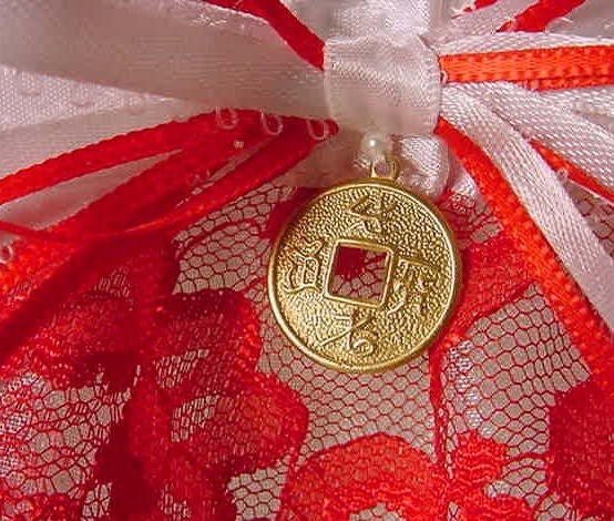 Chinese Red Wedding Garter satin and lace