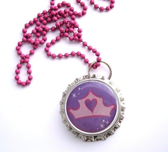 Pretty Pretty Princess -- fun bottle cap necklace on pink ball chain