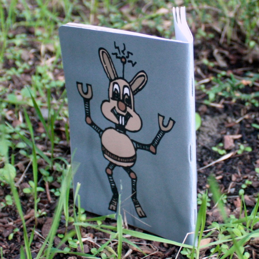 Bunny Bot Journal - Sketch Book - Handmade - Left and Right Handed Reversible, 100 Percent Post Consumer Recycled Paper