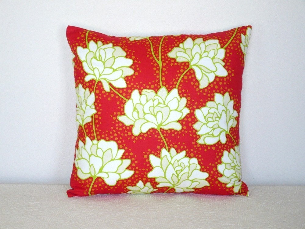 Pillow Cover - 16 Inch  Retro Red Peonies