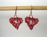 Hearts of Red - crocheted wire earrings
