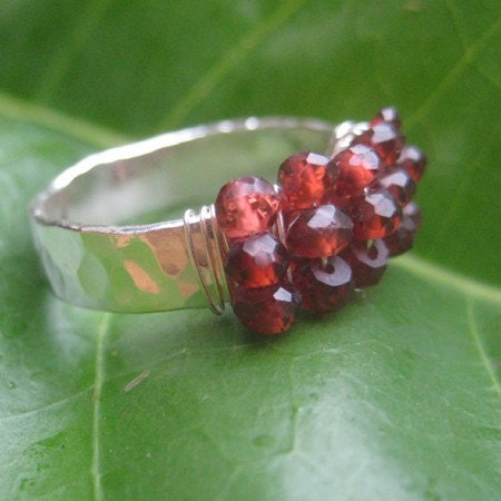 Garnet and Fine Silver Hand Forged Ring