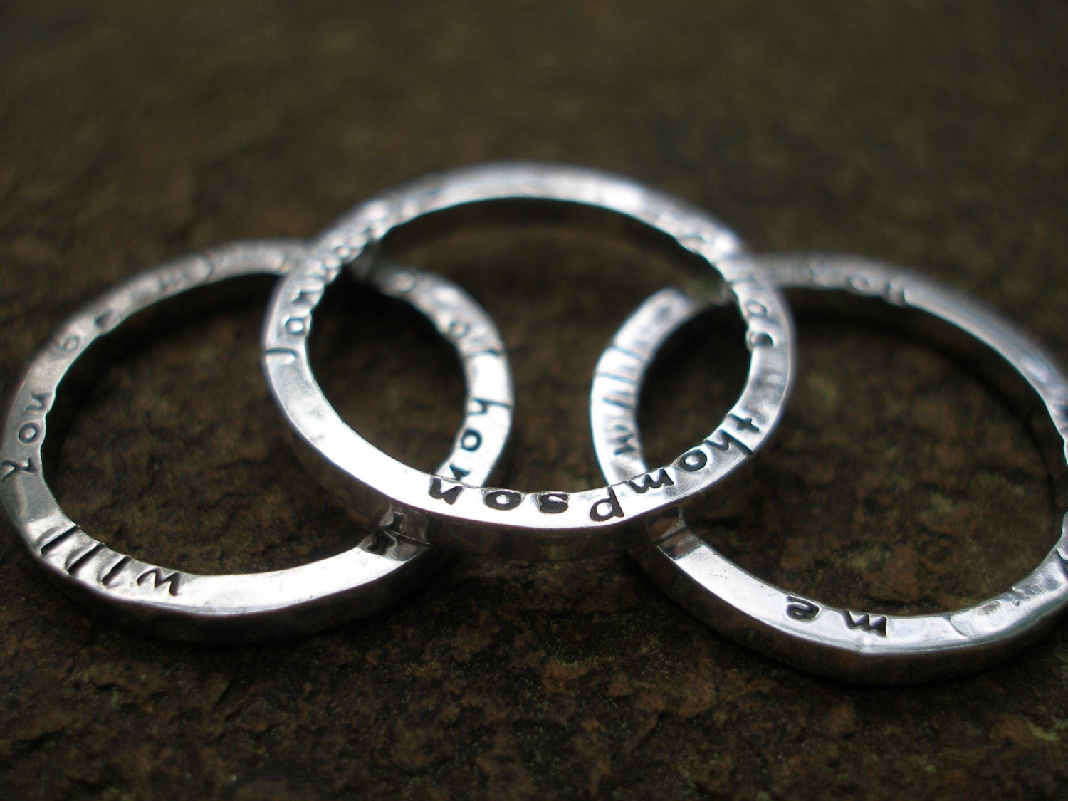 Set of Three Stackable Secret Poetry Rings in sterling and new lowercase font