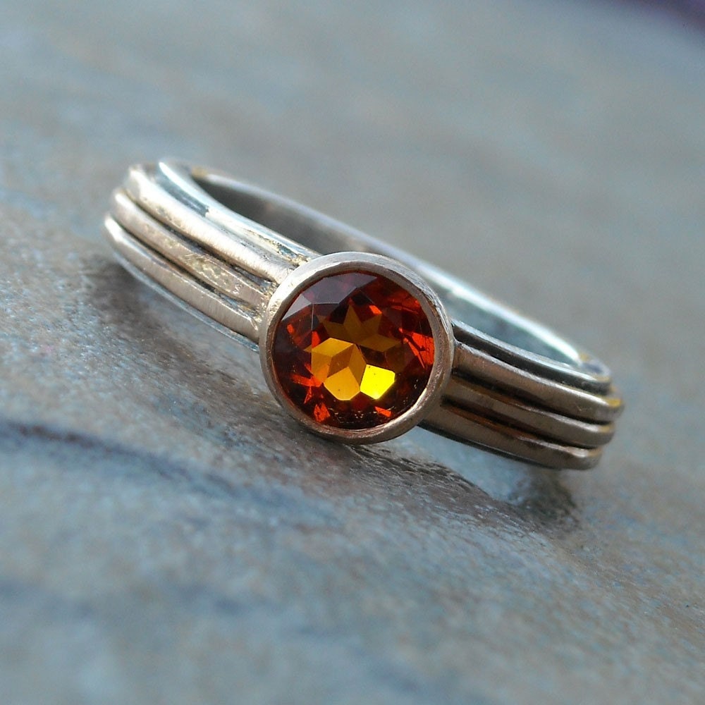Fair Trade Citrine, Recycled 14k Gold, and Recycled Sterling Silver Ring, size 7.5