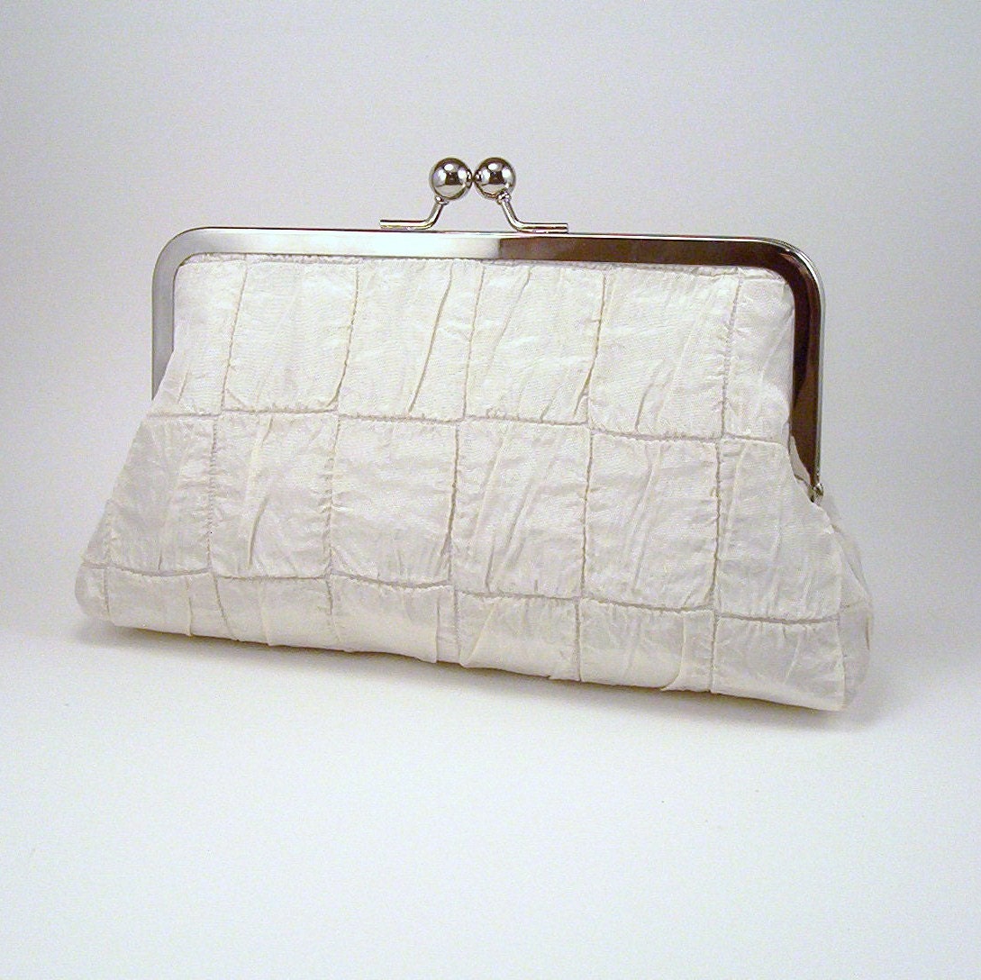 Ivory Ruched Silk Bridal Clutch - lined in 'something blue'