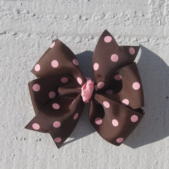 Brown with Pink Dots Large Pinwheel Hair Bow
