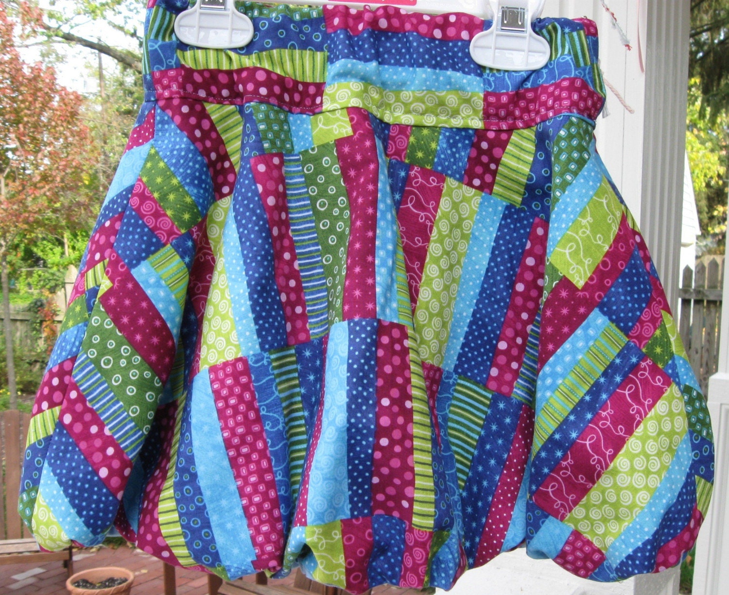 Green, Blue Patchwork Bubble Skirt - Reversible 3T