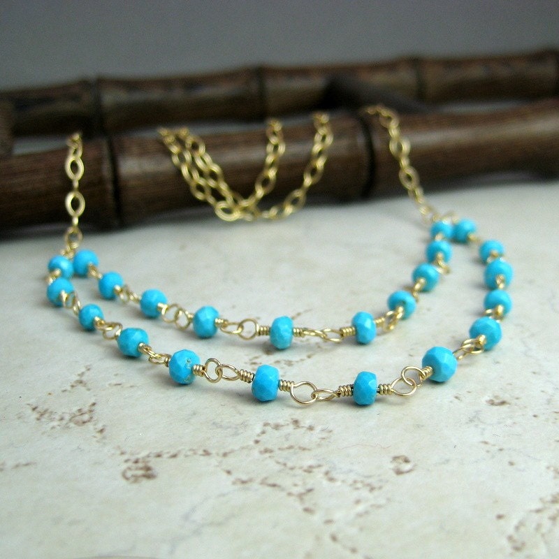 Sleeping Beauty Turquoise faceted mini rondelle layered necklace