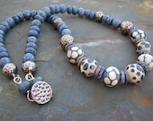 Bahama Mama lampwork, blue coral necklace