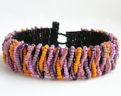 City Beach - Pink, Purple and Orange Peyote Stitched Beaded Cuff Bracelet  FREE SHIPPING