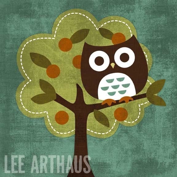 Owl in Fruit Tree 6 x 6 Print
