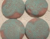 Fabric covered buttons - set of 4 - 1.5 inches -  aqua/pale pink