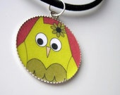 Cute Green Owl Round Pendant Necklace