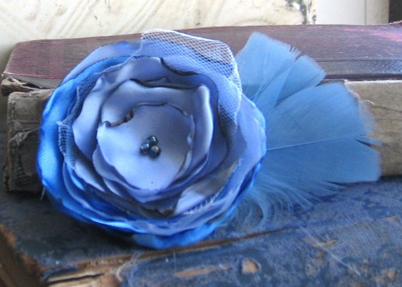 Wild Flower Brooch in Orchid Blue with Feathers No. 2