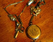 Victorian Ladies Gold Pocket Watch necklace, All Vintage Assemblage Necklace