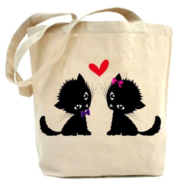 Recycled Tote Bag.... The Love cats..