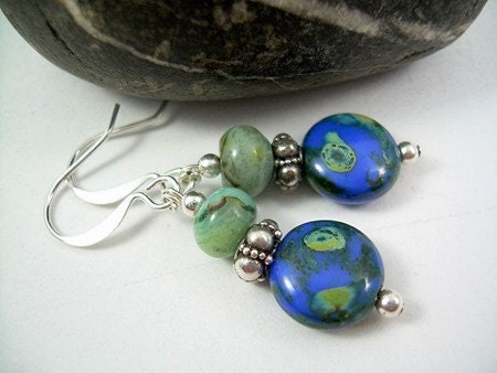 Winter Splash - Picasso and Sterling Earrings
