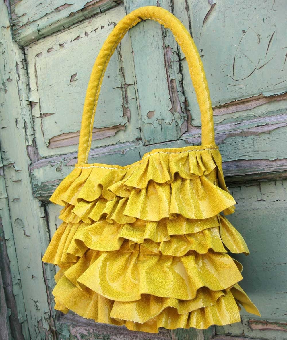 Yellow Sunshine Leather Ruffle Bag by Stacy Leigh Ready to Ship