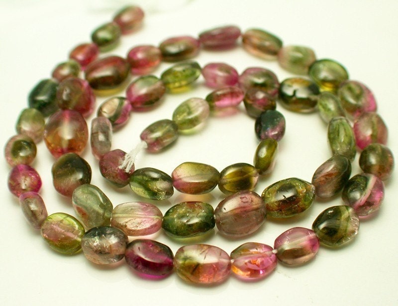 WatermelonTourmaline Polished Smooth Oval Briolette Beads--8 Inches--Great Value