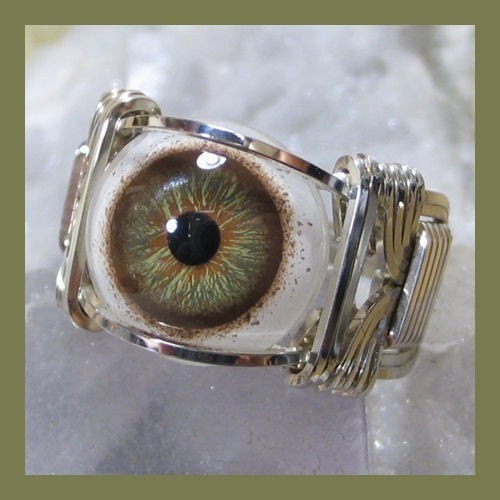 Hazel Glass Eye Silver Wire Wrap Ring ANY size