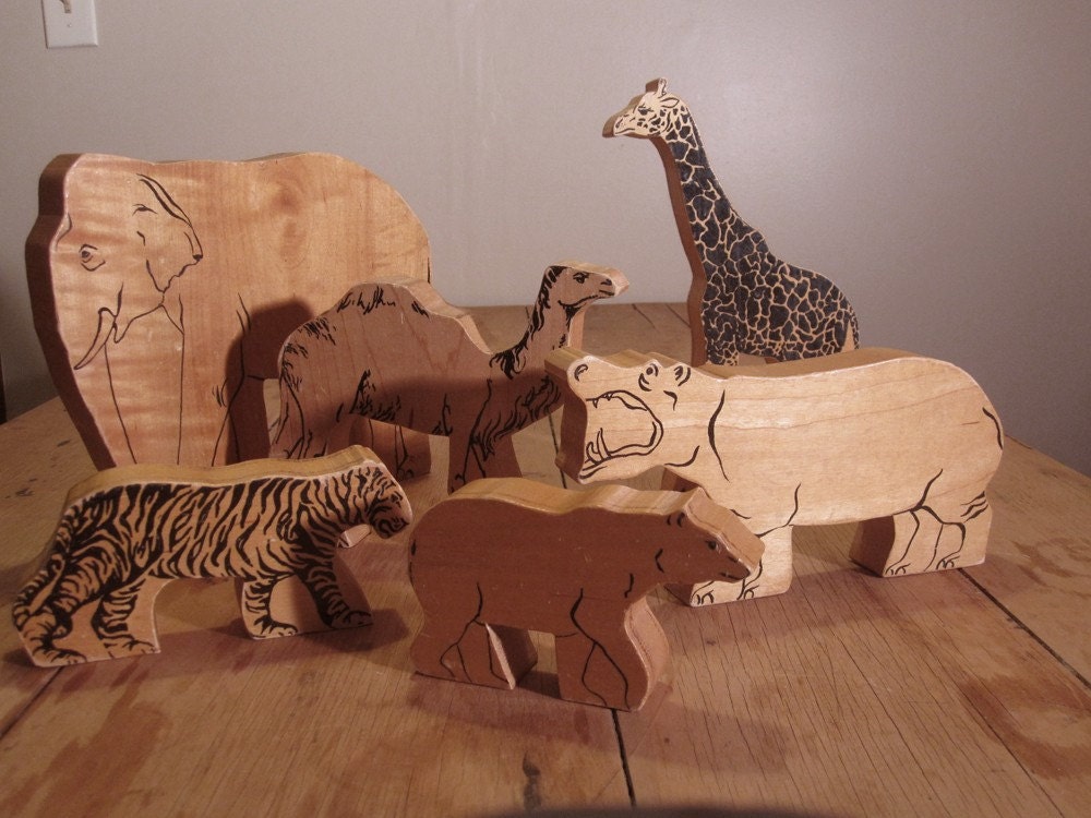 Wood Exotic Zoo Animal Toy Set