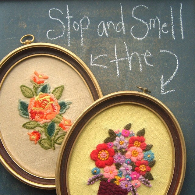 Vintage Flower Crewel Embroidery Pictures