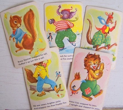 Vintage 1940s Childrens Playing Cards with Animals Oh Snap Set of 11