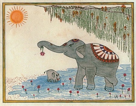 Yoga Art Elephant Painting in Sun Salutation