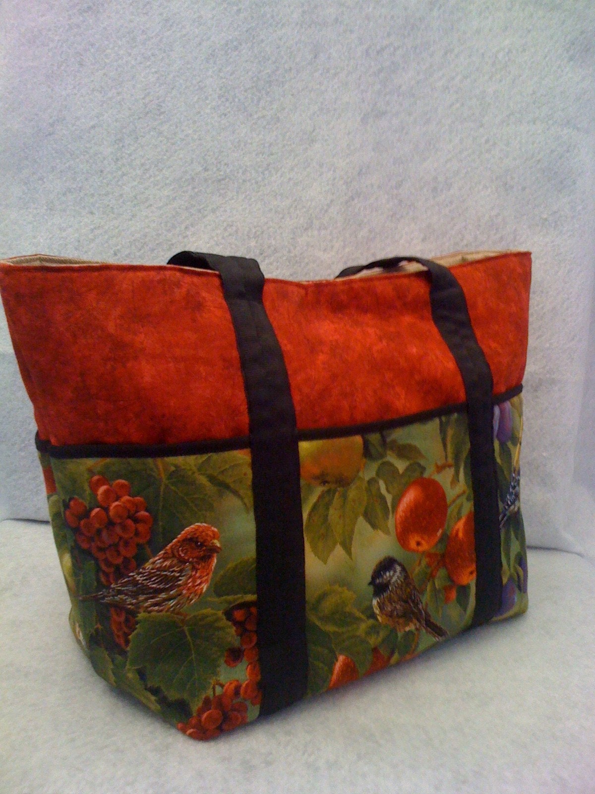Tote Handbag with Finches in Vibrant Colors