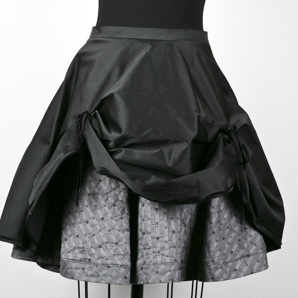 Black and Grey Spring Double Bustled Skirt  Vegan Friendly (29 inch waist) or Custom Order to your size