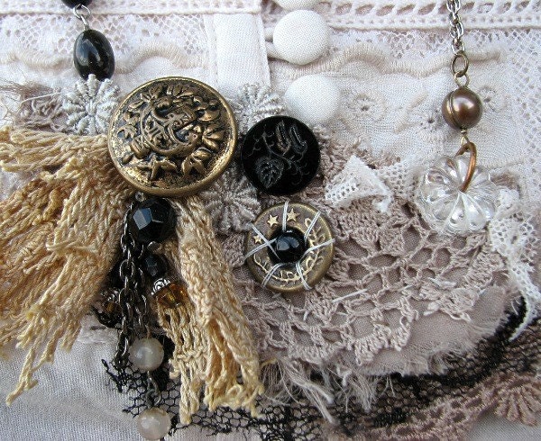 salvaged antique tattered lace bib necklace