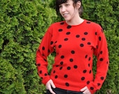 vintage red and black polka dots lady bug sweater