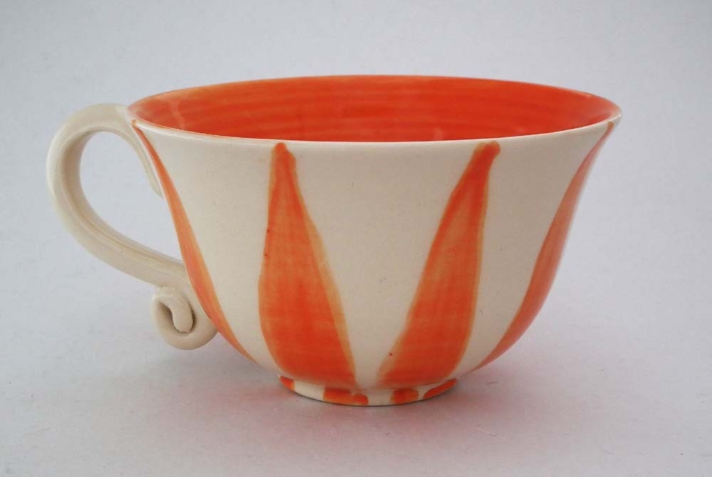 Orange Candy Stripe Ceramic Tea Cup